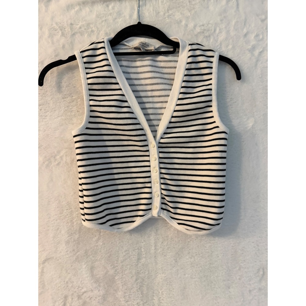 Atelier by Kirious Striped Knit Sweater Vest Black White Button Front Small